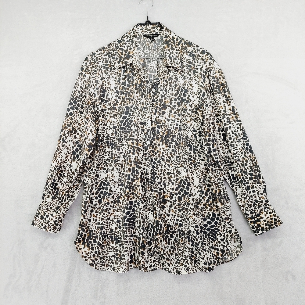 Banana Republic Beige Brown Ivory Black Animal Print Tunic Blouse  P5478